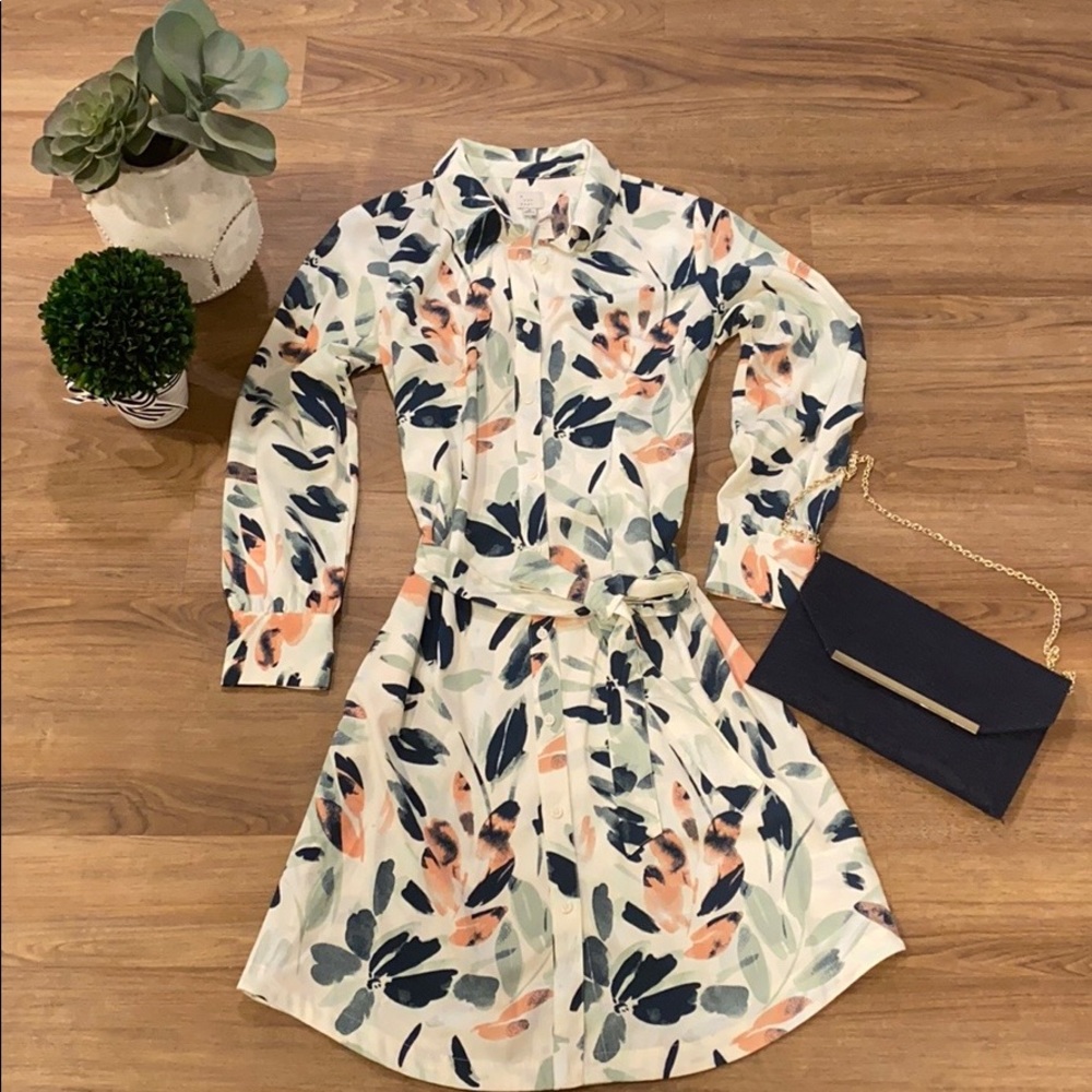 NWT A New Day Floral Long-Sleeve Collared Dress